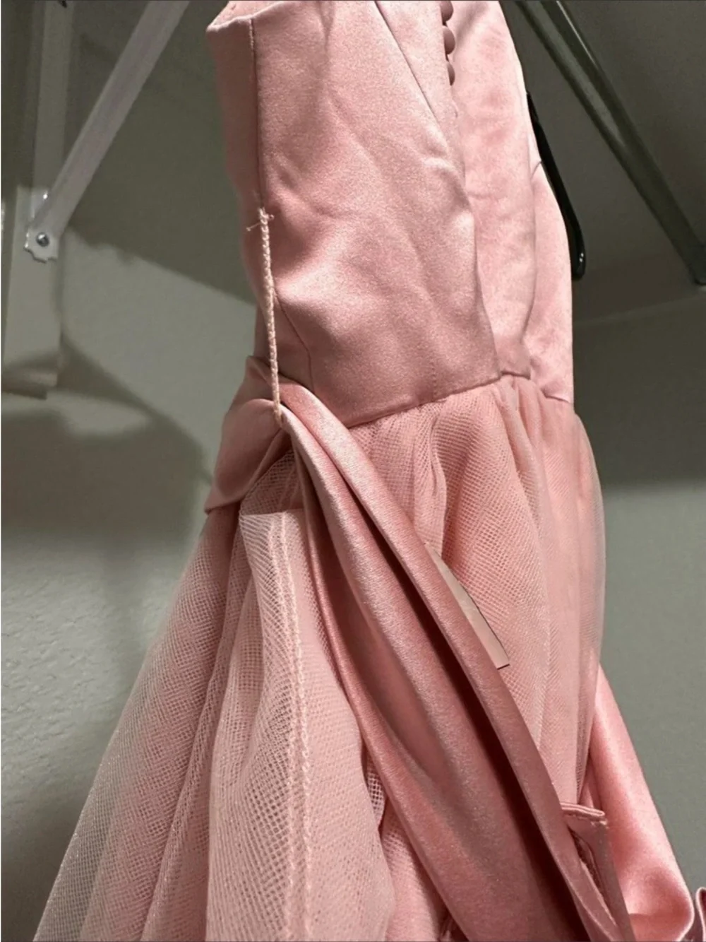 David's Bridal Girls Blush Pink Satin & Tulle Formal Dress - Picture 9 of 9